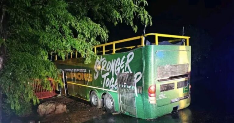 Springbok Rugby World Cup Trophy parade bus collides after brakes fail